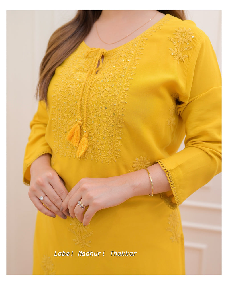 Mustard Yellow Chikankari Kurti