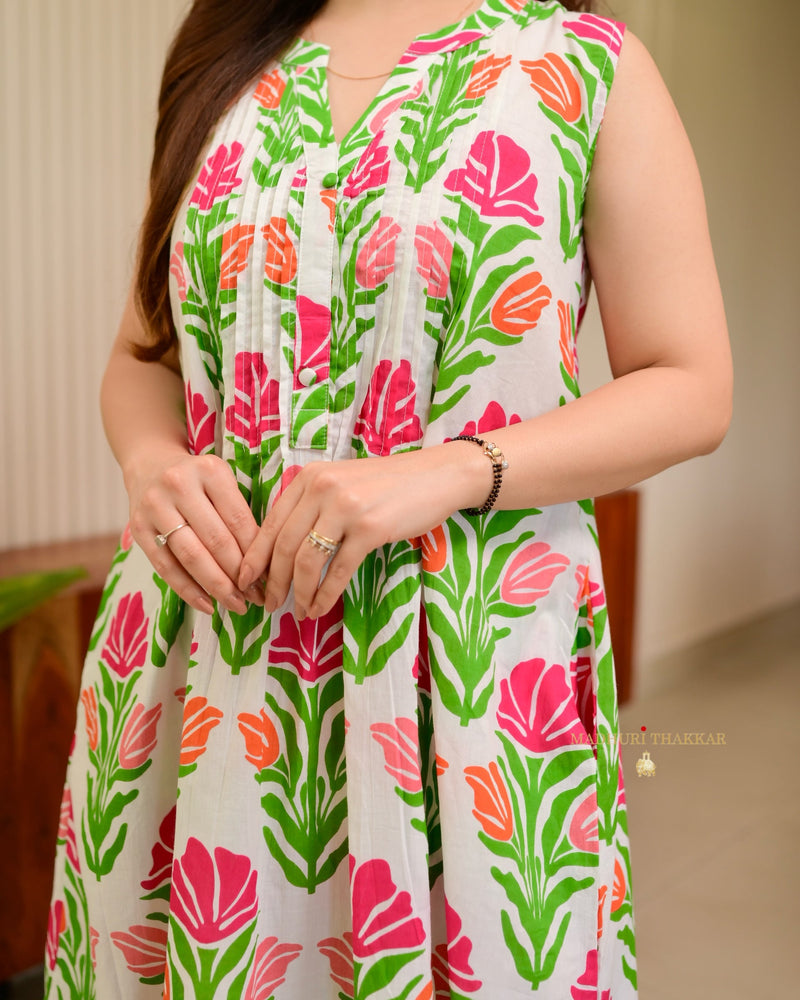 Pink Orange Floral Pintex Premium Cotton Co-ord