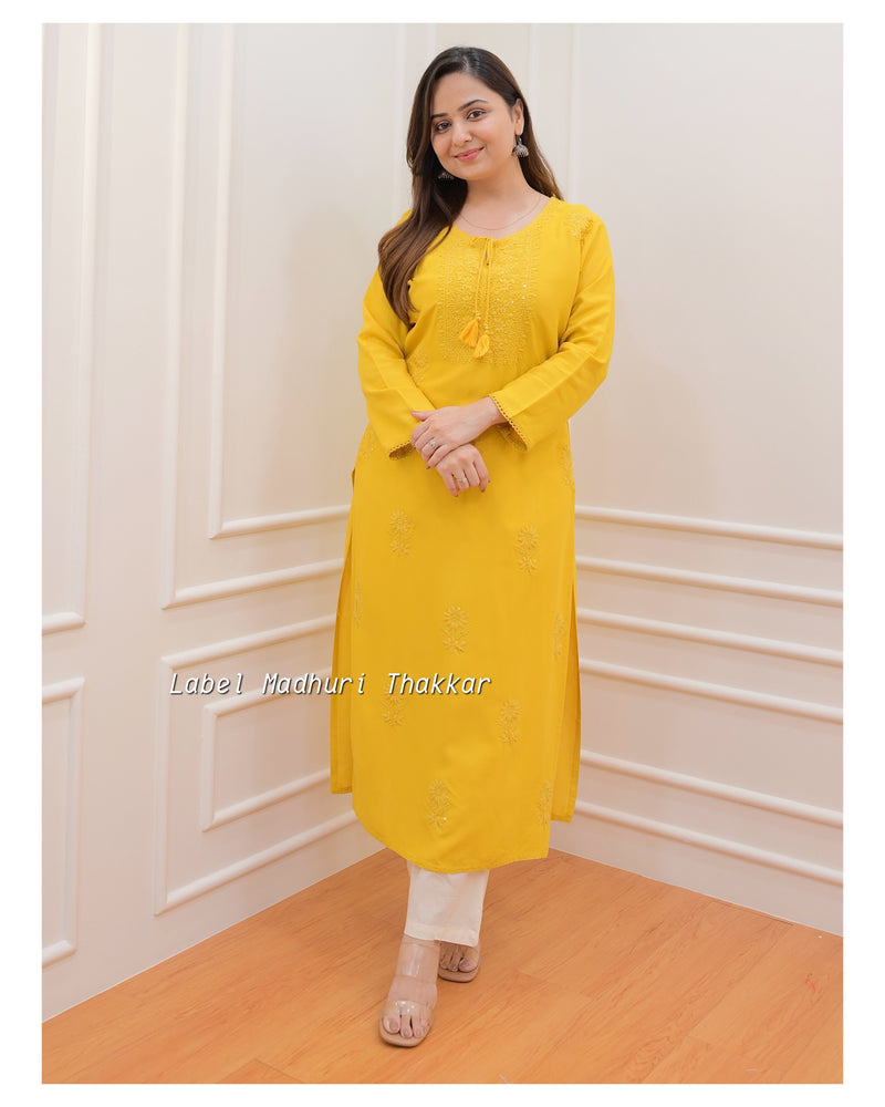 Mustard Yellow Chikankari Kurti