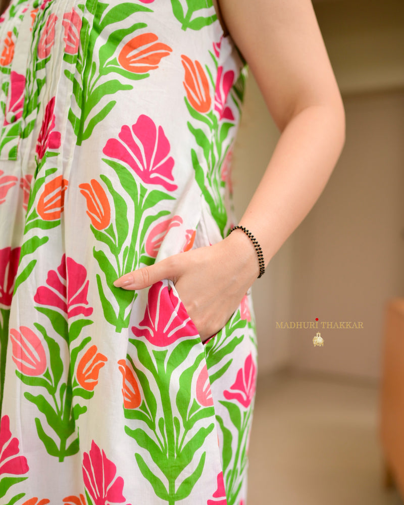 Pink Orange Floral Pintex Premium Cotton Co-ord