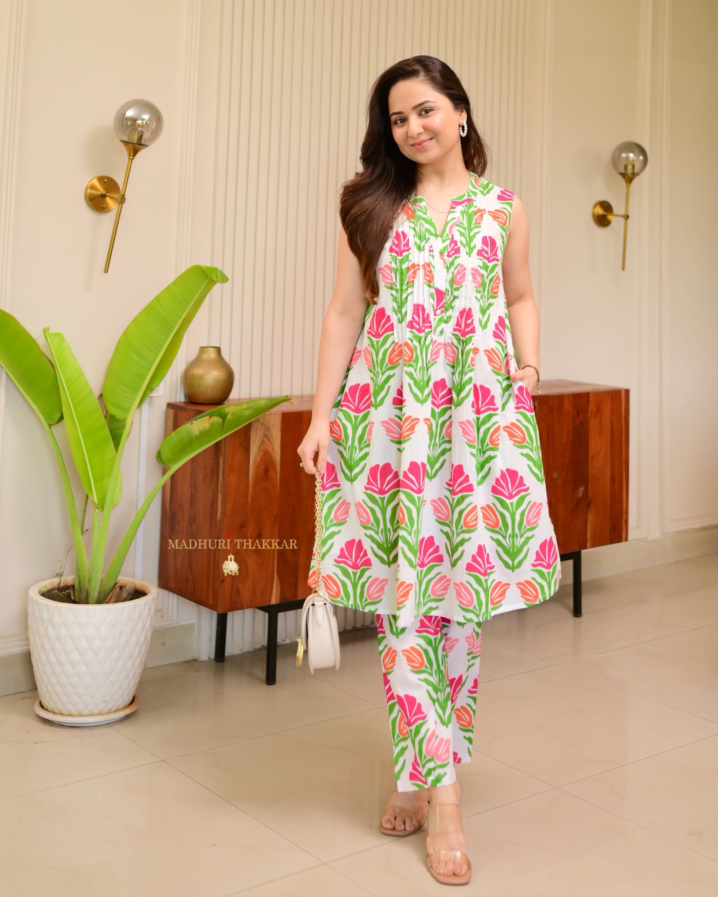 Pink Orange Floral Pintex Premium Cotton Co-ord