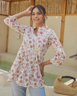 Ivory Floral Cotton Tunic