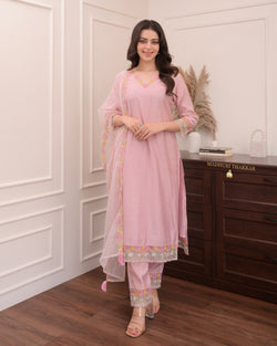 Baby Pink Threadwork Silk Suit