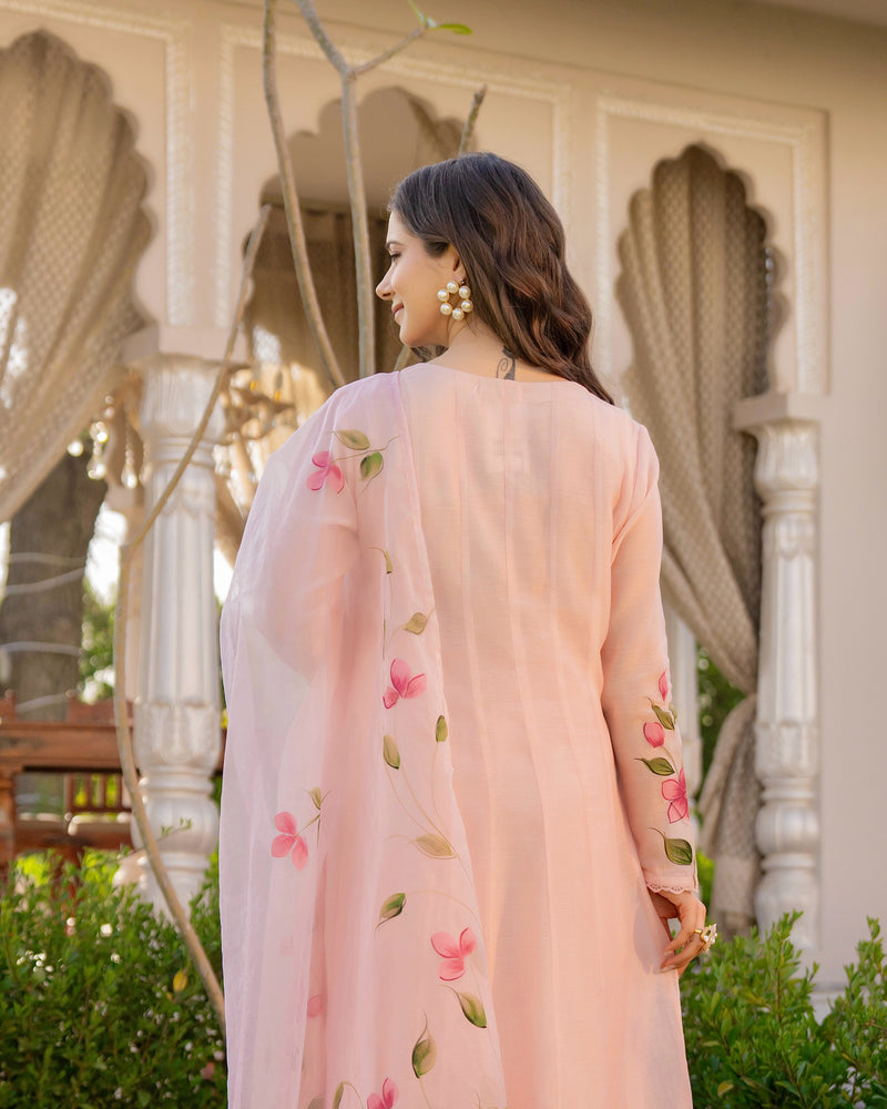 Blossom Pink Floral Mul Chanderi Festive Suit