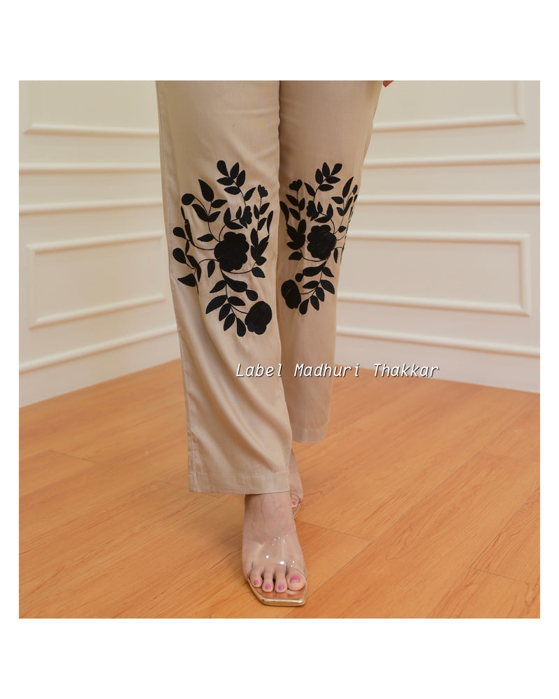 Beige Thread Embroidered Co-ord