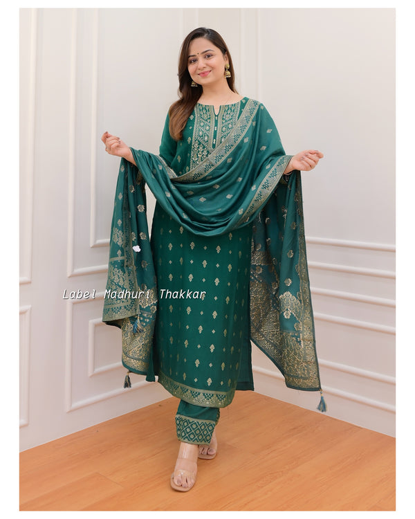 Green Handwork Pashmina Suit