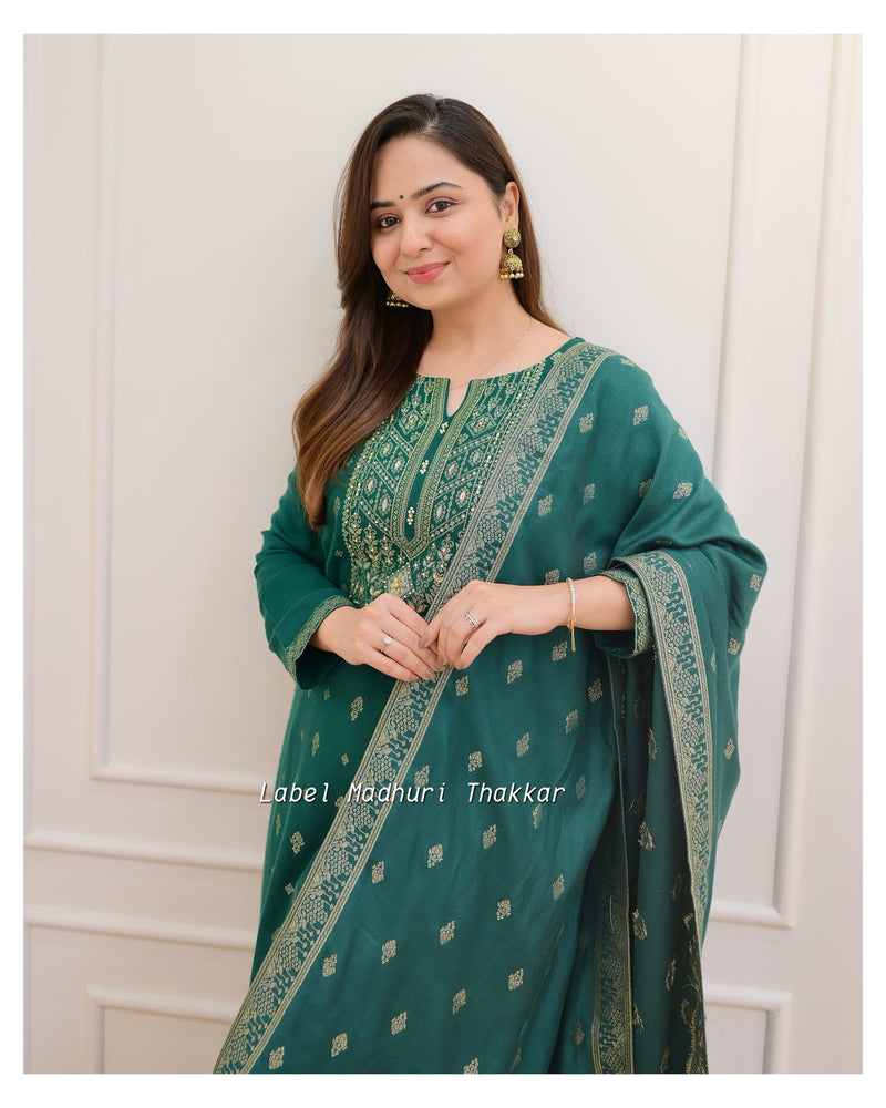 Green Handwork Pashmina Suit