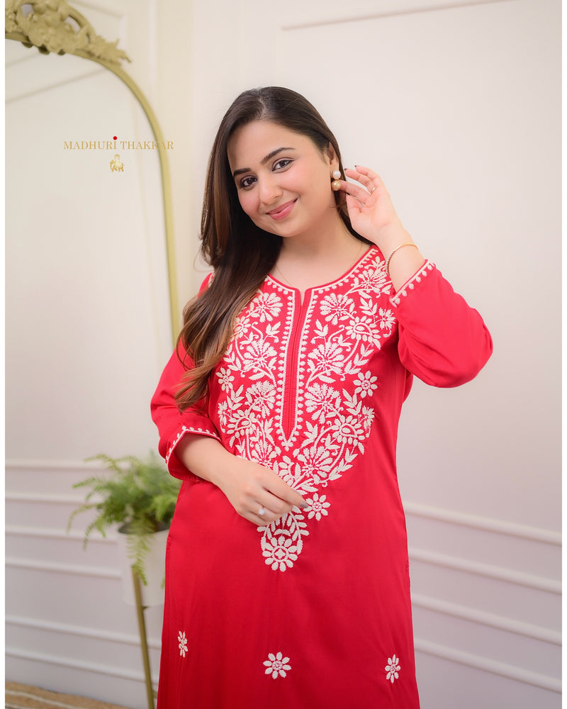 Red Chikankari Kurta