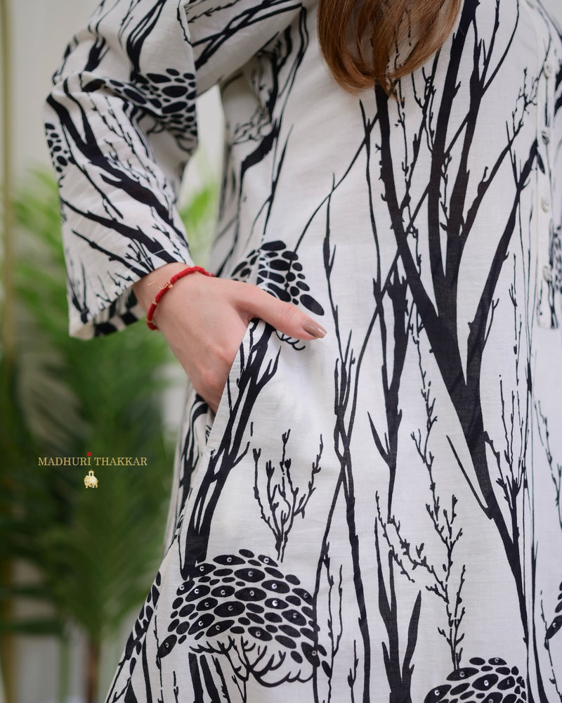 Ivory Black Aline Printed Sequin Cotton Co-ord