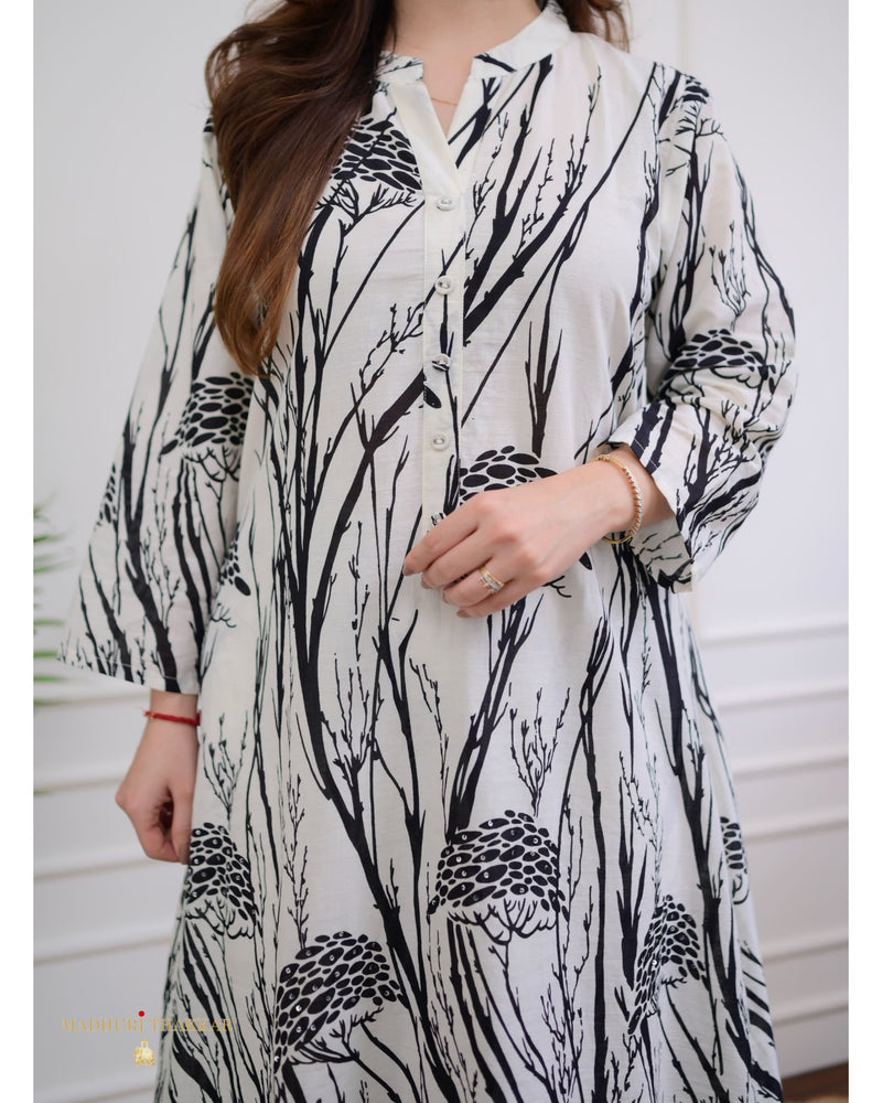 Ivory Black Aline Printed Sequin Cotton Co-ord