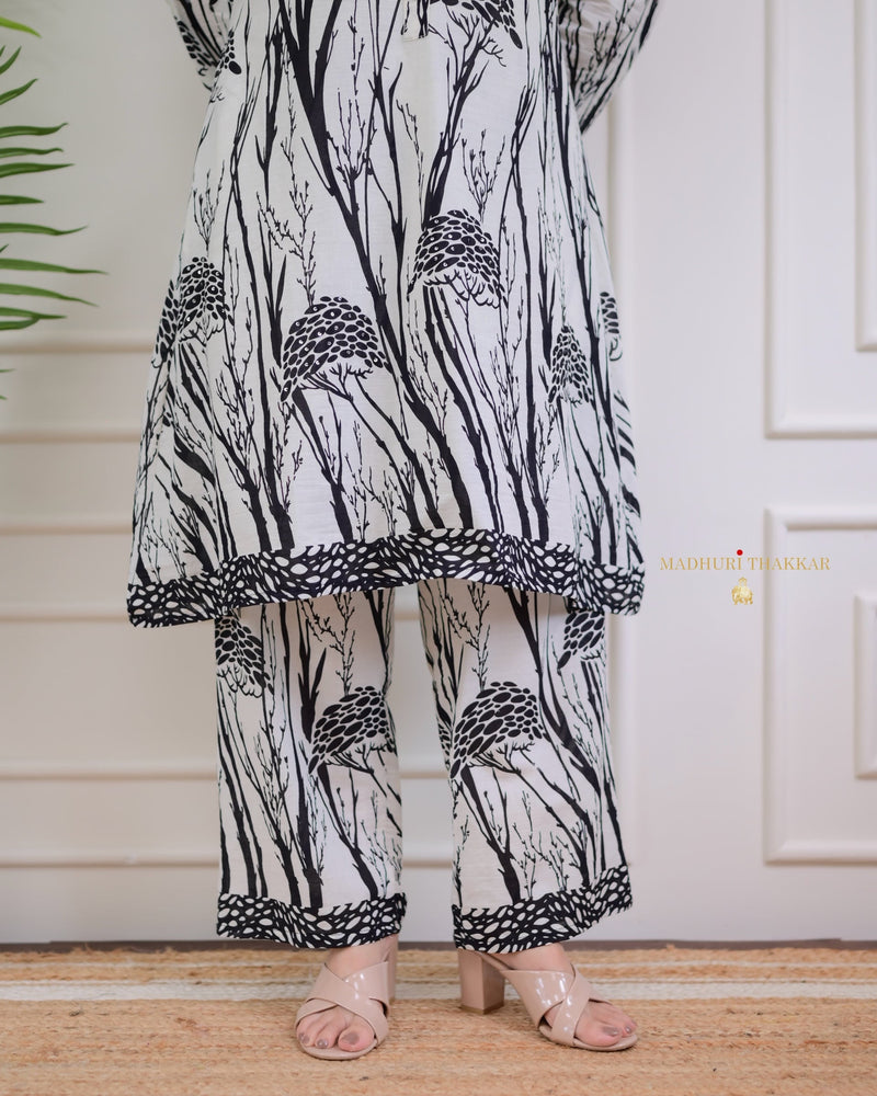Ivory Black Aline Printed Sequin Cotton Co-ord