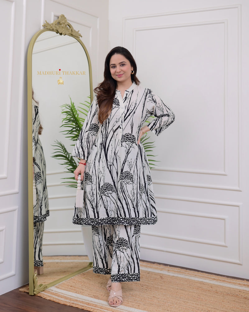Ivory Black Aline Printed Sequin Cotton Co-ord