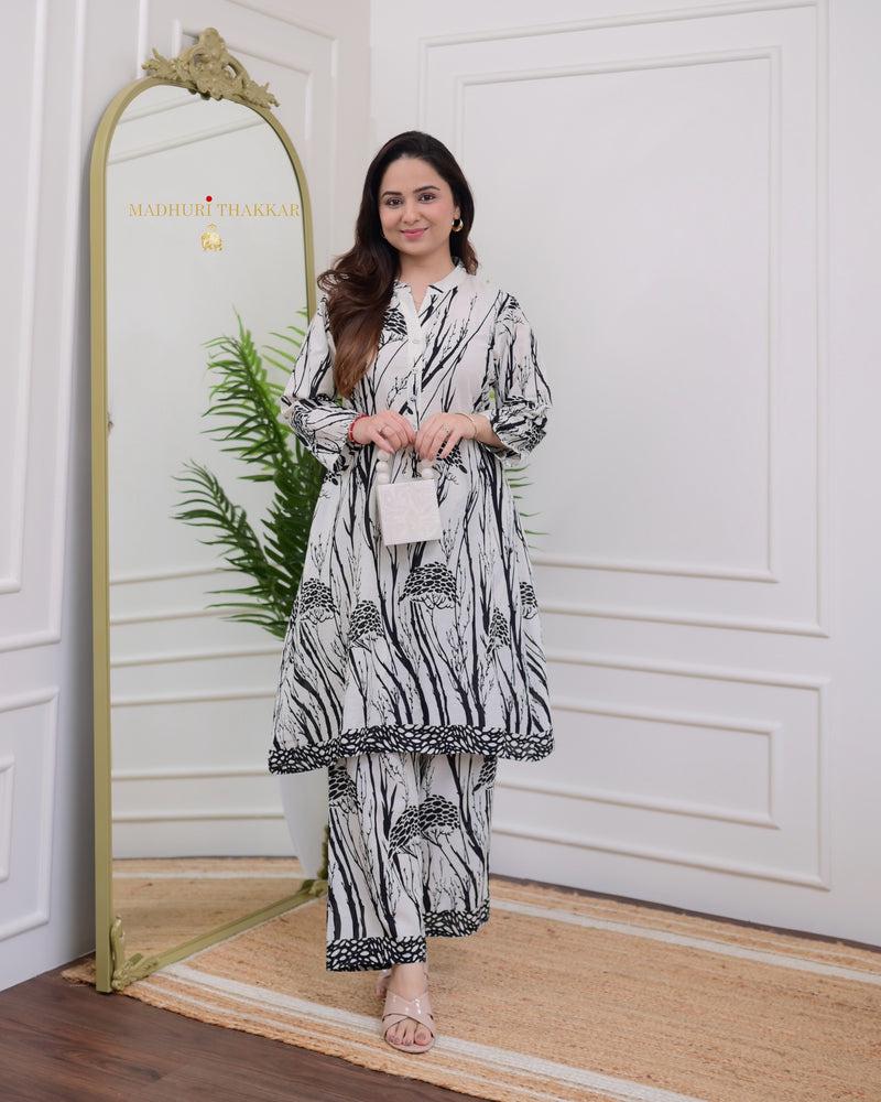 Ivory Black Aline Printed Sequin Cotton Co-ord
