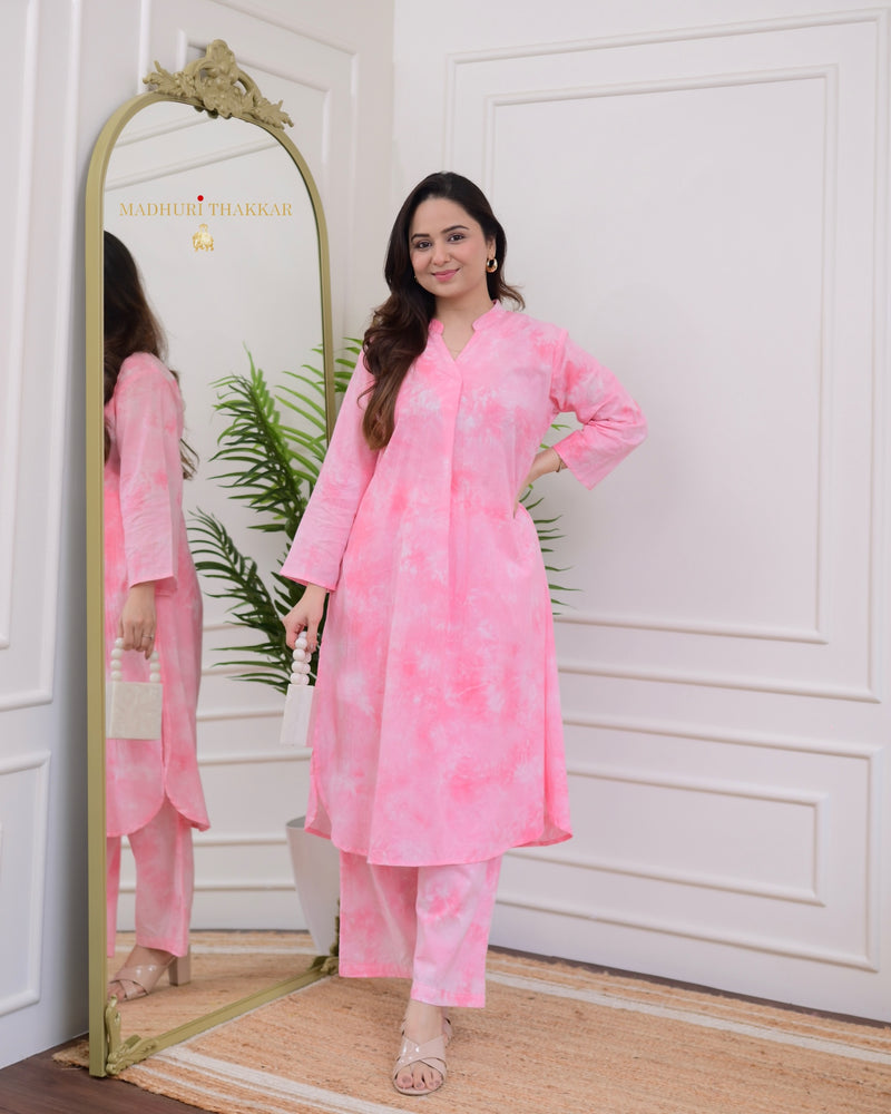 Pink Tie-Dye Print Cotton Co-ord