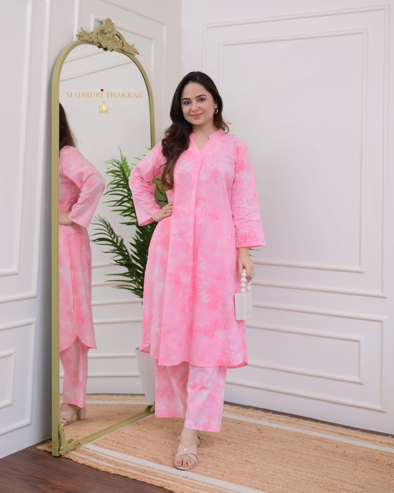 Pink Tie-Dye Print Cotton Co-ord