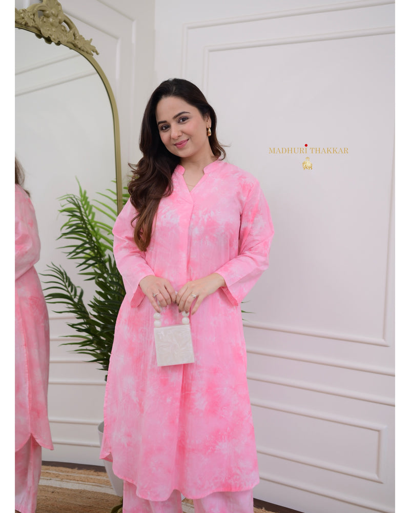 Pink Tie-Dye Print Cotton Co-ord
