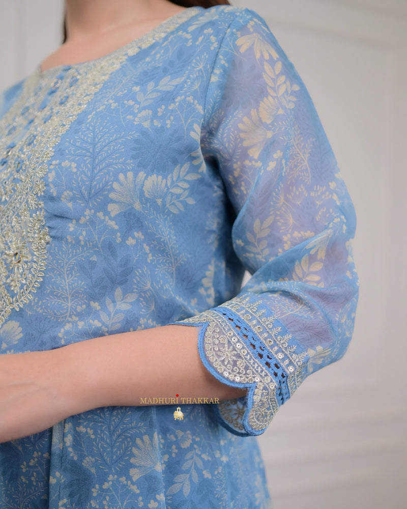 Blue Handwork Organza Anarkali