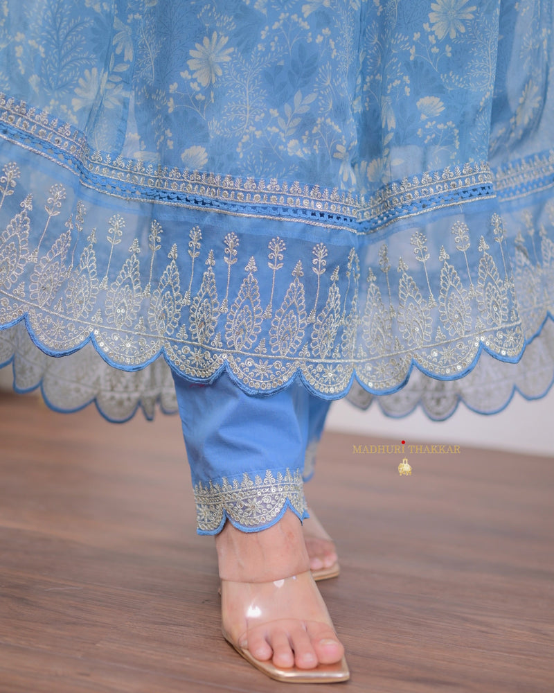 Blue Handwork Organza Anarkali