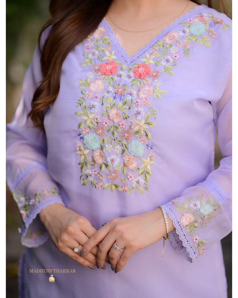 Lavender Threadwork Organza Suit