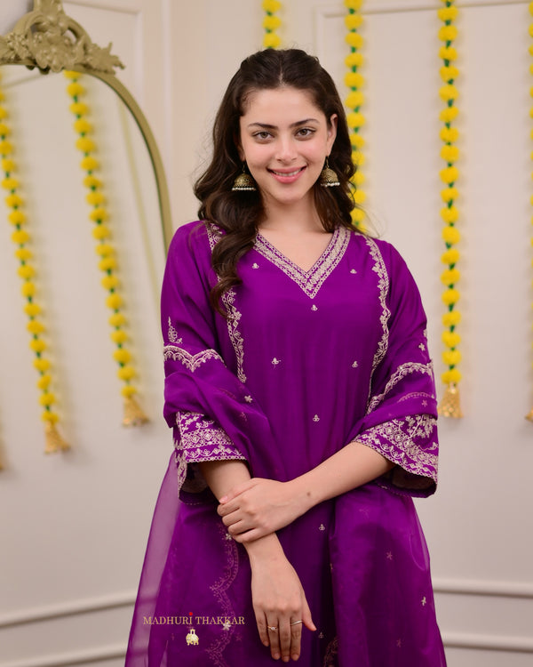 Purple Handwork Festive Sharara Set