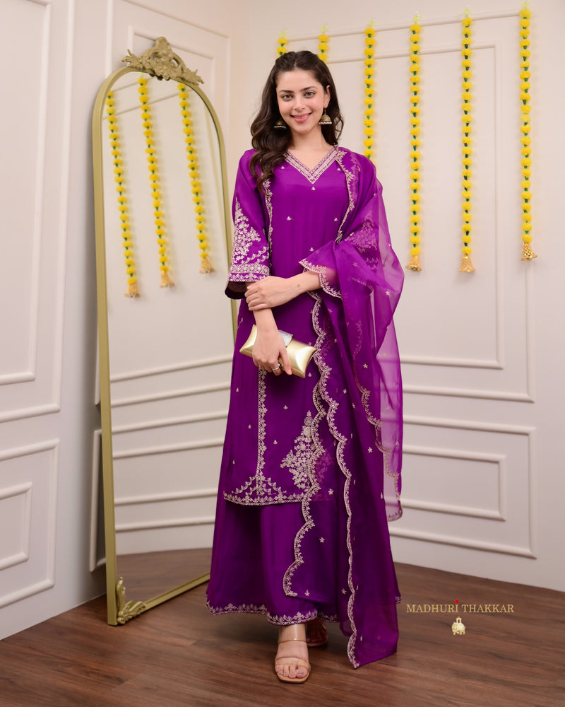 Purple Handwork Festive Sharara Set