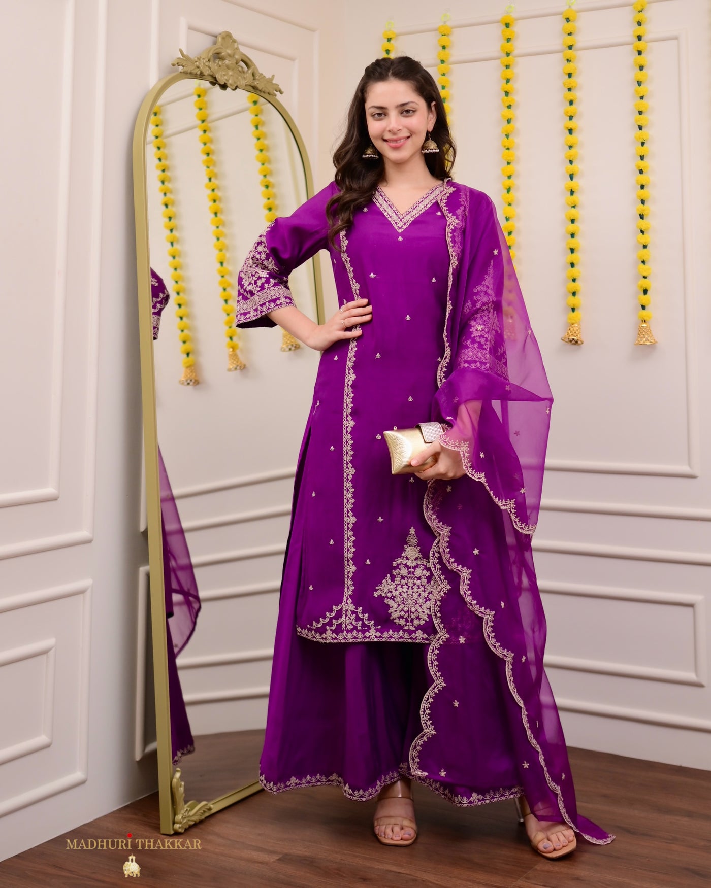 Purple Handwork Festive Sharara Set