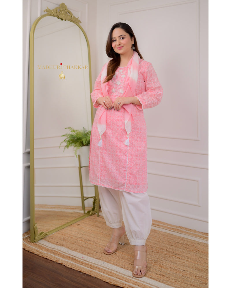Pink Pearlwork Mul Cotton Suit