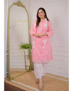 Pink Pearlwork Mul Cotton Suit
