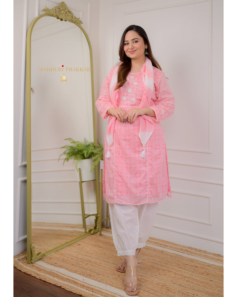Pink Pearlwork Mul Cotton Suit