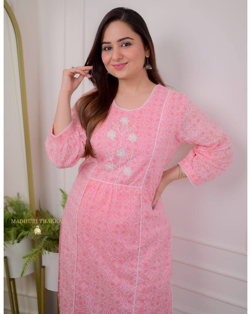 Pink Pearlwork Mul Cotton Suit