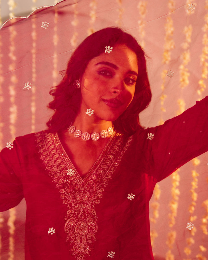 Red Maroon Handwork Premium Silk Festive Suit