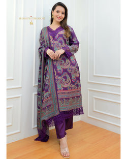 Purple Digital Printed Muslin Pakistani Suit