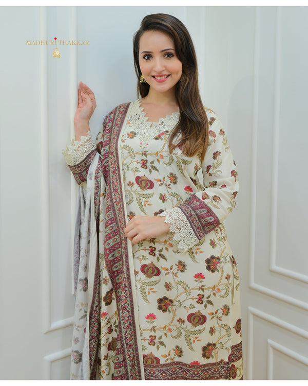 Ivory Digital Printed Muslin Pakistani Suit