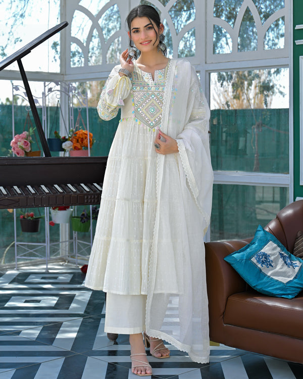 Chaandni Mul Cotton Handwork Anarkali Suit