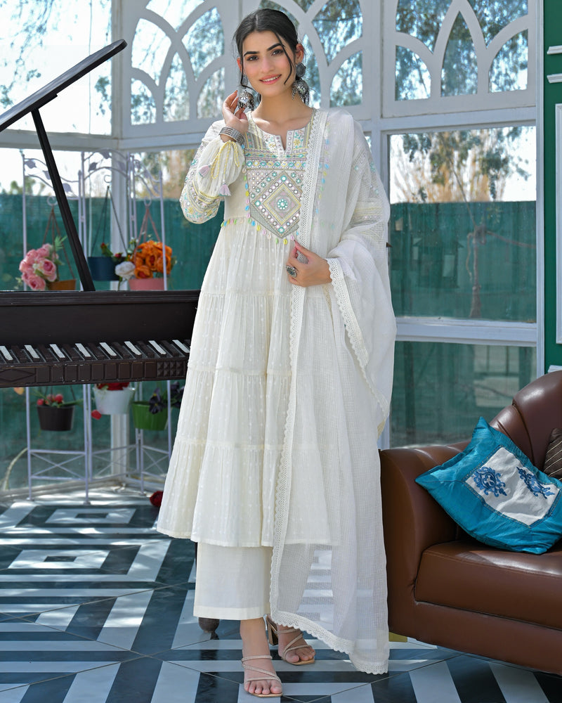 Chaandni Mul Cotton Handwork Anarkali Suit
