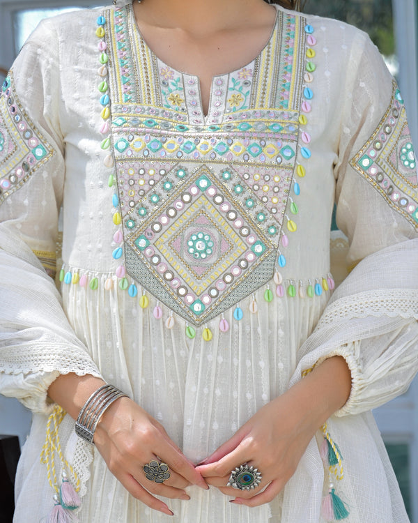 Chaandni Mul Cotton Handwork Anarkali Suit