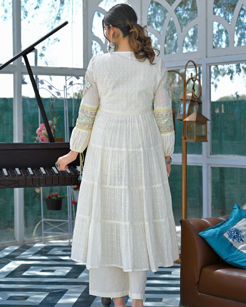 Chaandni Mul Cotton Handwork Anarkali Suit