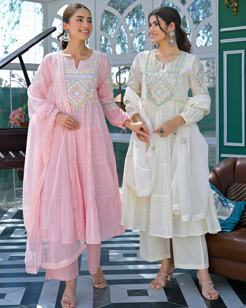 Chaandni Mul Cotton Handwork Anarkali Suit
