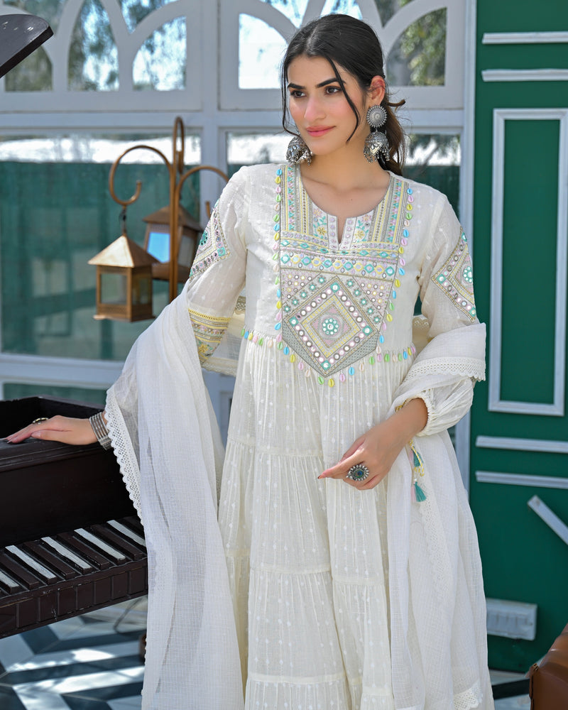 Chaandni Mul Cotton Handwork Anarkali Suit
