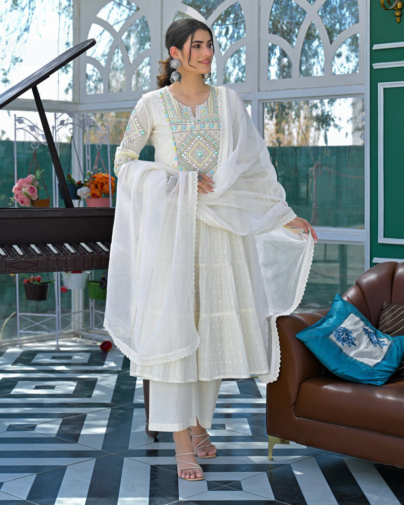 Chaandni Mul Cotton Handwork Anarkali Suit