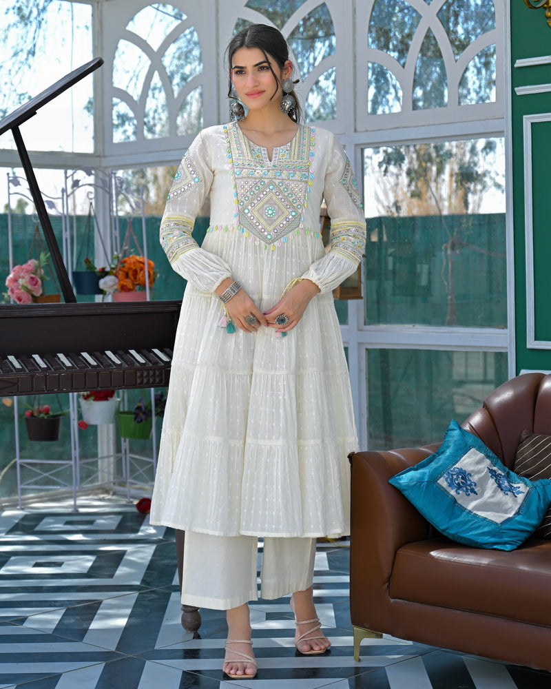 Chaandni Mul Cotton Handwork Anarkali Suit