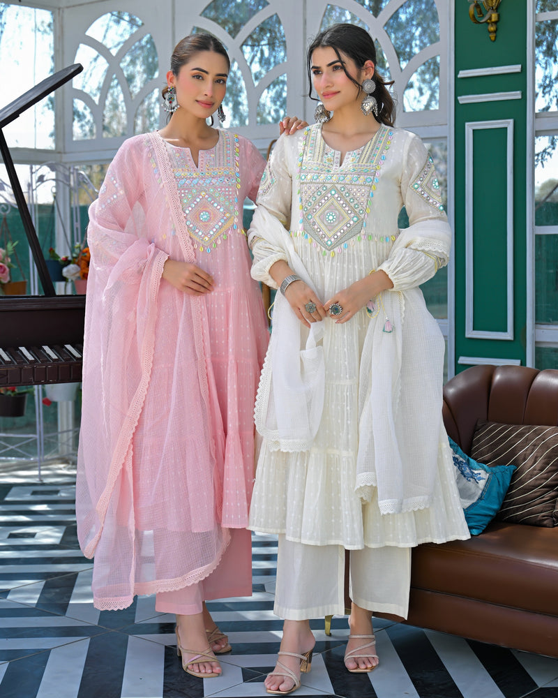 Chaandni Mul Cotton Handwork Anarkali Suit