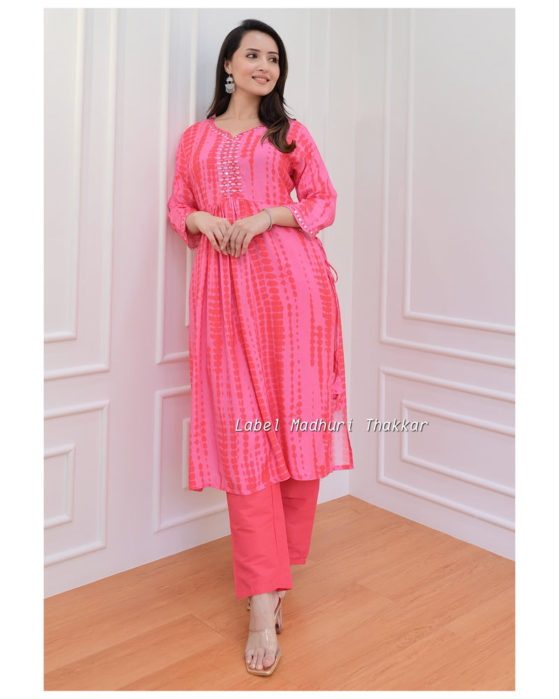 Pink Tie-Dye Muslin Kurta Set