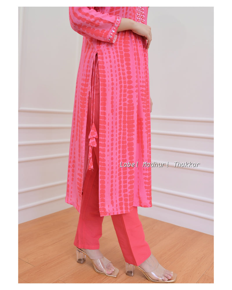Pink Tie-Dye Muslin Kurta Set