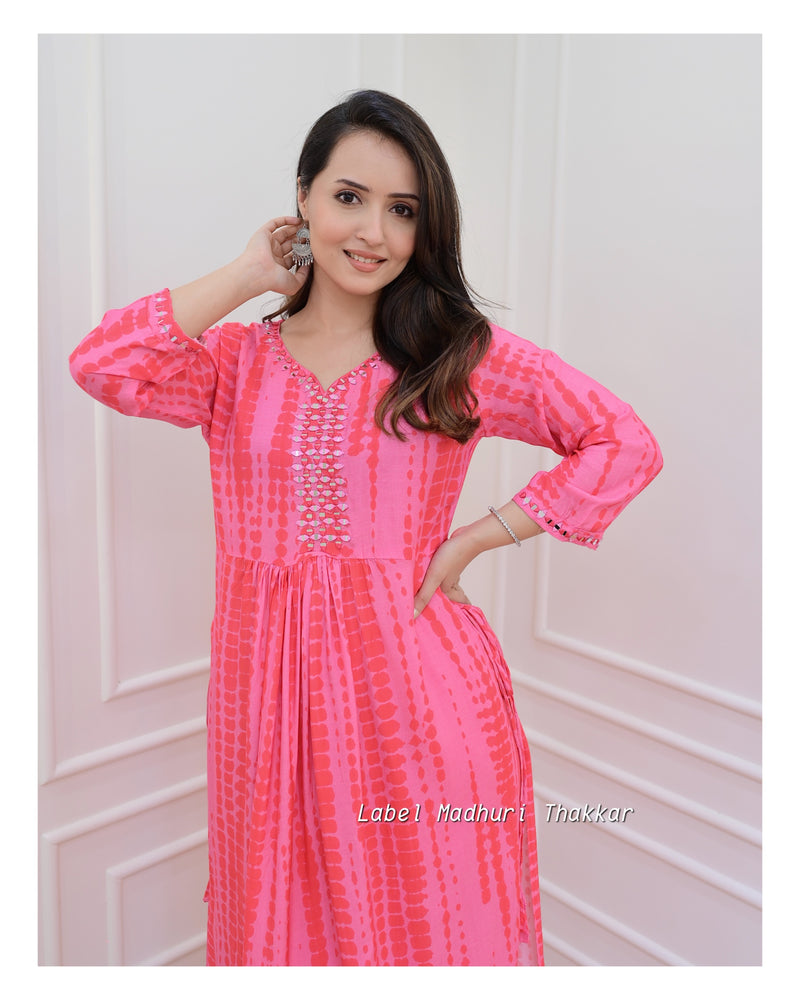 Pink Tie-Dye Muslin Kurta Set