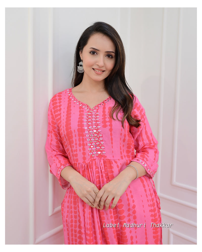 Pink Tie-Dye Muslin Kurta Set