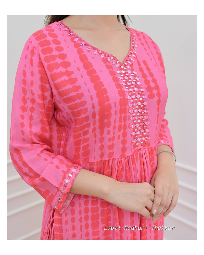 Pink Tie-Dye Muslin Kurta Set