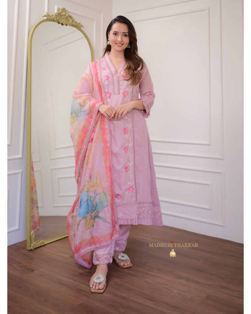 Mauve A Line Organza Pakistani Suit