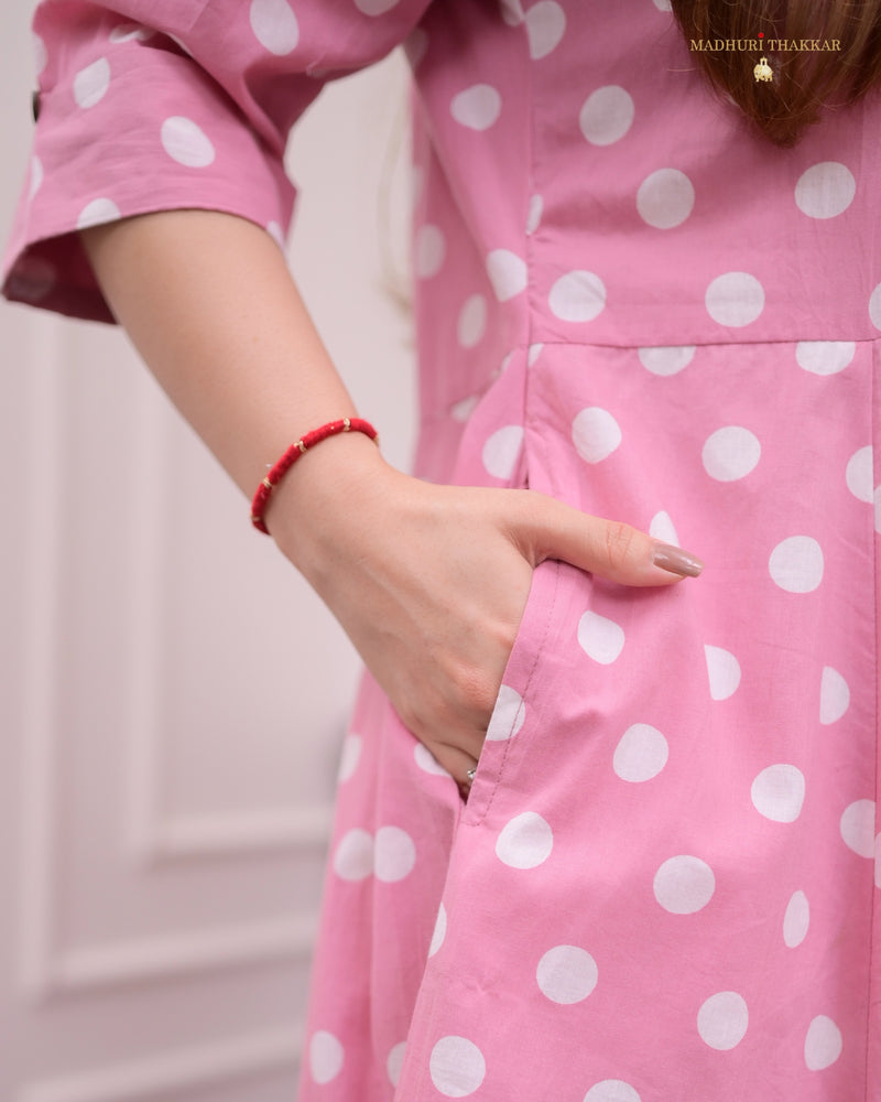 Onion Pink Polka Dots Cotton Dress