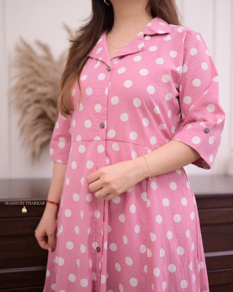 Onion Pink Polka Dots Cotton Dress
